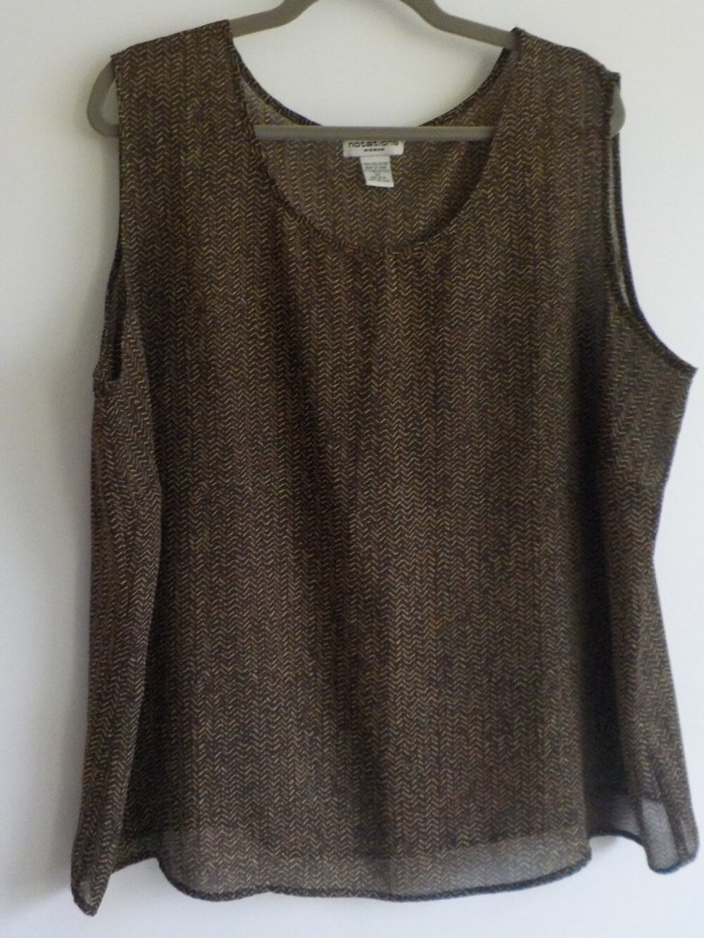 Notations Blouse Cami - Size 3X - SHEER Brown/Tan Design Round Neck (2384)